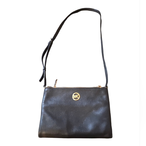 Michael Kors Handbags - Michael Kors Fulton Crossbody Pebbled Black Leather Bag - FLAWED See Description